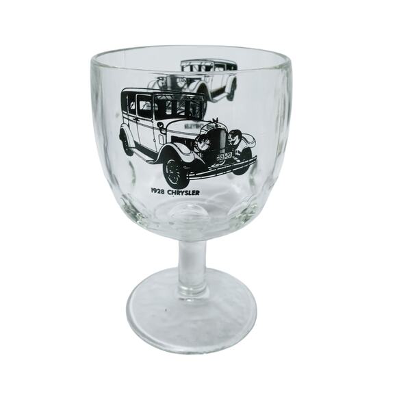 Vintage 1928 Chrysler Classic Car Glass Goblet Mug Cup Barware Collectible Decor - Picture 1 of 9